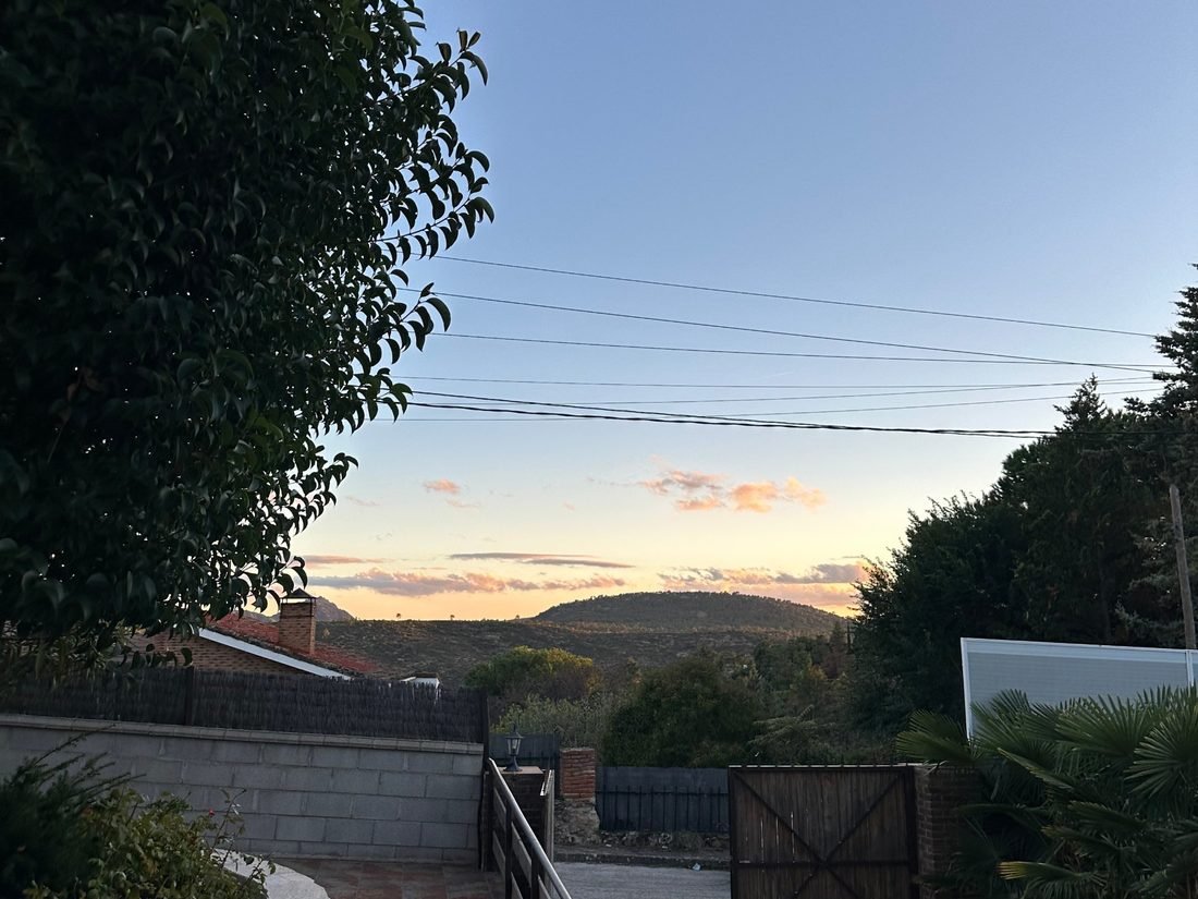 Sunset over the hills from the house entrance
